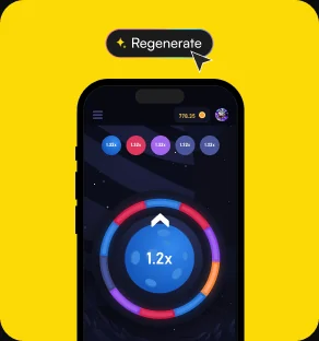 Branded mobile game mockup with a Regenerate button