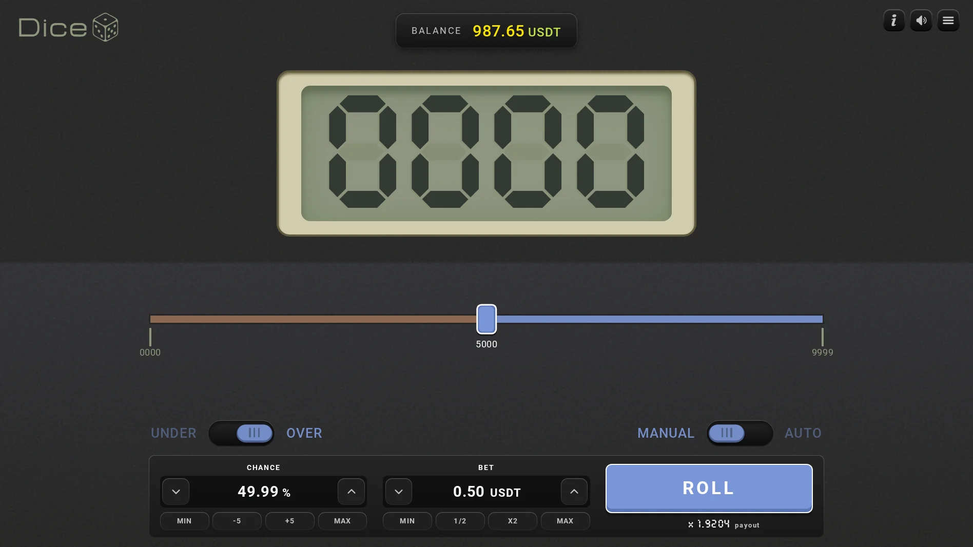 The Dice game running in a browser