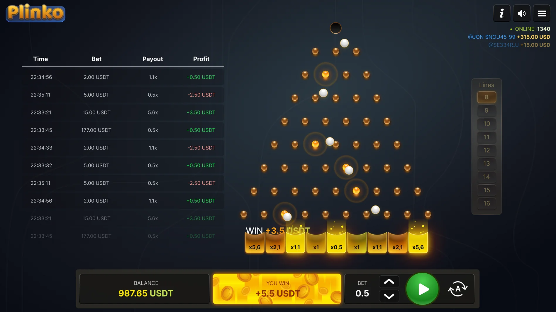 The Plinko game running in a browser